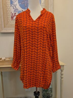 Stewart + Simmons Orange Tunic with Purple Geometric Grid